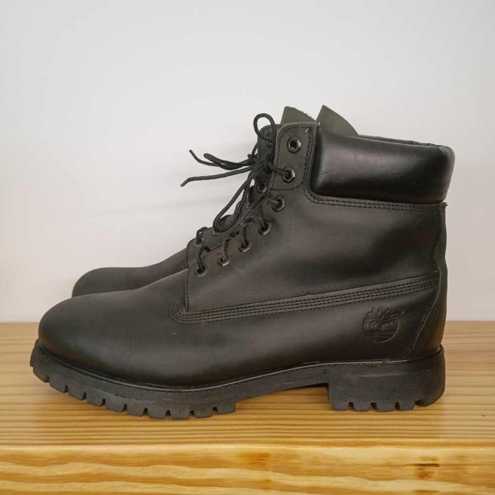 Y2k Vintage Timberland Boots 10073 Black Leather 6" Made In USA Men's Size 11